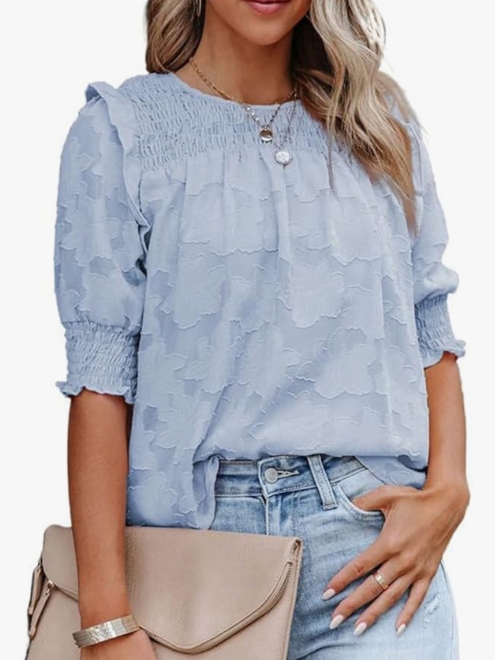 Dokotoo Blue Lace Textured Blouse Size L